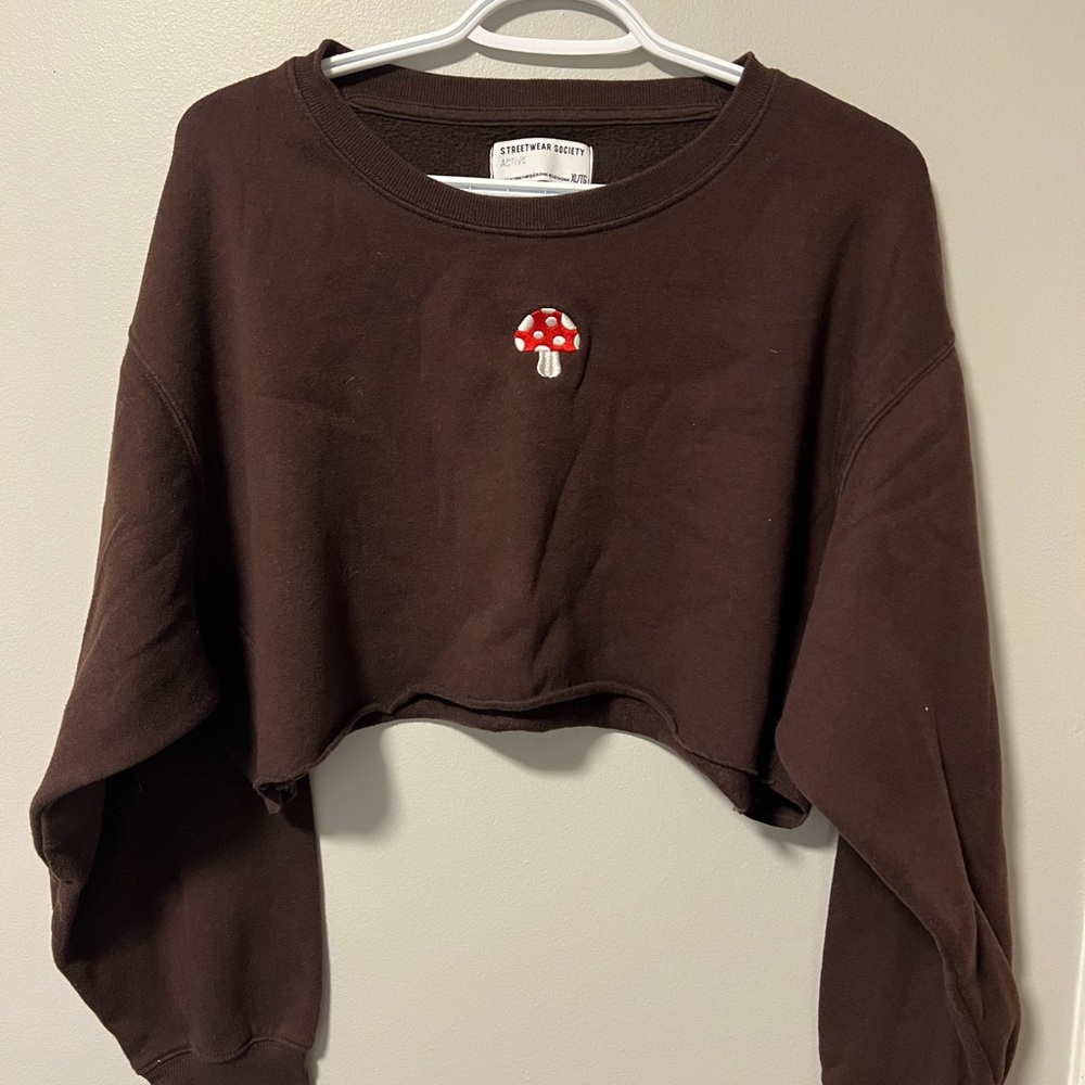 Brown Crop Top with Mushroom Design